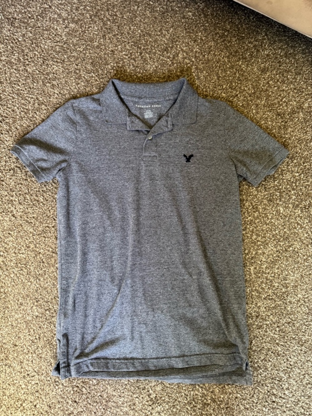 American Eagle Outfitters Men’s Heather Gray Polo with Navy Logo